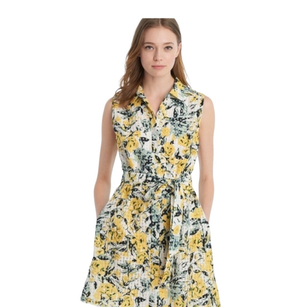 Karl Lagerfeld Women’s Sz 12 Floral Sleeveless Shirt Dress Sash Tie Lined